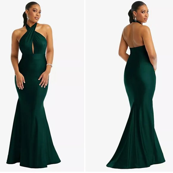 Green Halter Sleeveless Gown for Wedding - Picture 1 of 12